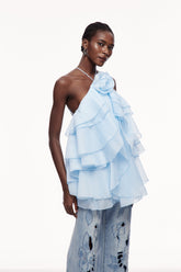 Boudewijn Çiçek Fırfırlı Mavi Mini Elbise